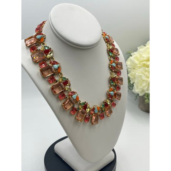 J. Crew Cluster Multicolor Emerald-Cut Crystals Jewel-Tone Collar Necklace - Picture 3 of 12